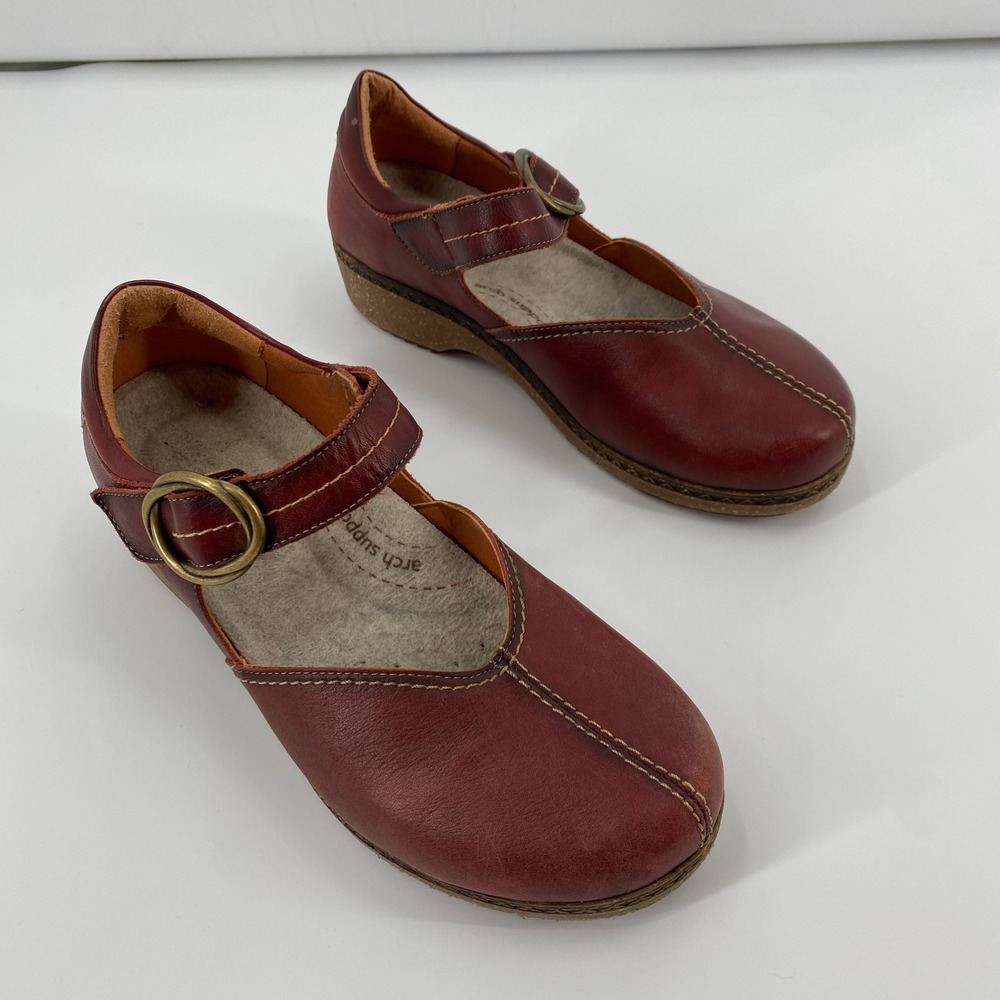 Pikolinos Leather Mary Jane Shoes Womens 41 Burgundy Red Clog Wedge Heel Buckle